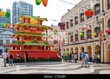 Senado Square with Mid-Autumn Festival decorations, Macau Stock Photo