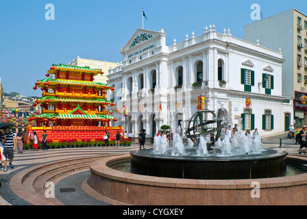 Holy House of Mercy/Santa Casa da Misericordia with Mid-Autumn Festival decorations, Macau Stock Photo