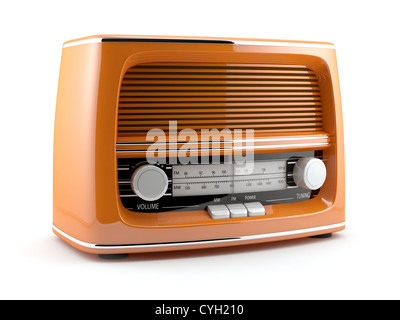 3d illustration of orange retro radio. Isolated on white background Stock Photo