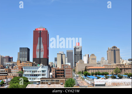 The Johannesburg city skyline as viewed from a passing highway. Stock Photo