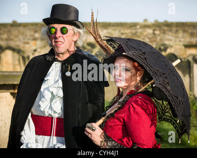 Goth couple attending Whitby Goth Weekend Stock Photo