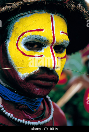 Huli Wigman From Tari During A Sing Sing Ceremony, Mount Hagen, Western Highlands, Papua New Guinea  Stock Photo