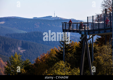 Panoramic experience bridge, 400 meter long bridge over trees and a valley to observe the nature of the region. Stock Photo