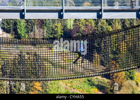 Panoramic experience bridge, 400 meter long bridge over trees and a valley to observe the nature of the region. Stock Photo