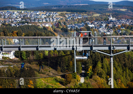 Panoramic experience bridge, 400 meter long bridge over trees and a valley to observe the nature of the region. Stock Photo