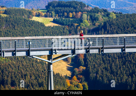 Panoramic experience bridge, 400 meter long bridge over trees and a valley to observe the nature of the region. Stock Photo