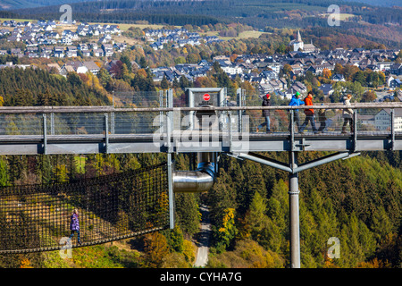 Panoramic experience bridge, 400 meter long bridge over trees and a valley to observe the nature of the region. Stock Photo