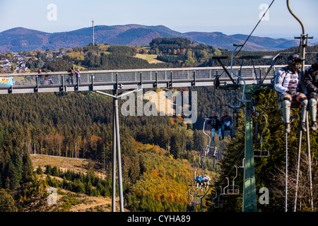 Panoramic experience bridge, 400 meter long bridge over trees and a valley to observe the nature of the region. Stock Photo