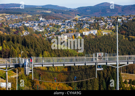 Panoramic experience bridge, 400 meter long bridge over trees and a valley to observe the nature of the region. Stock Photo