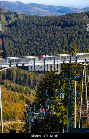 Panoramic experience bridge, 400 meter long bridge over trees and a valley to observe the nature of the region. Stock Photo