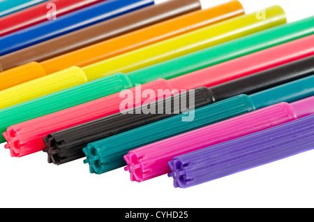 Closeup of distinct color felt tip pens isolated on white background. Stock Photo