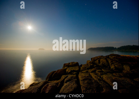 Sunset on the rocky terrain of Deer Isle, Maine Stock Photo