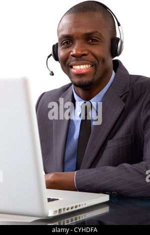 businessman with headset microphone Stock Photo