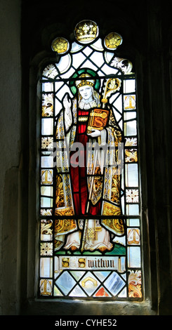 St Swithun's chapel St. Swithun stained glass Winchester Hampshire England UK Stock Photo