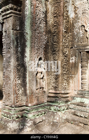 Mural Reliefs of the Temple Ta Prohm in the Angkor Temple Park, Cambodia Stock Photo