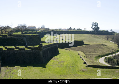 Valenca do Minho fortification in the north of Portugal. The River Minho is the border between Portugal and Spain. Stock Photo