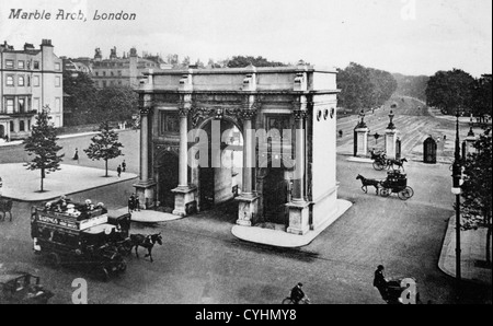 Park Lane,  Marble Arch London 1900s Uk. Looking south down into Hyde Park 1910 Stock Photo