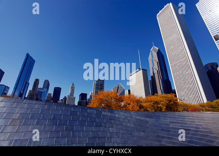 BP metal Pedestrian Bridge and city skyline, Chicago, Illinois, America Stock Photo