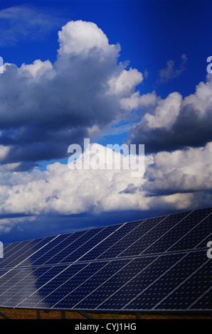 solar collector energy plant outside against sky Stock Photo
