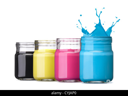 CMYK paint splash colors isolated on white Stock Photo - Alamy