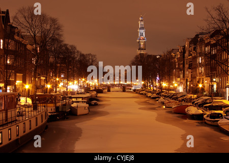 The Westerkerk by night in Amsterdam the Netherlands Stock Photo