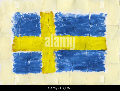 Hand painted acrylic flag Sweden Stock Photo