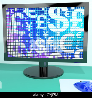 Currency Symbols On Compter Screen Shows Exchange Rate And Forex Stock Photo