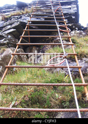 Ladder forming part of the Via Ferrata route at Honister Slate Mine in the Lake District. Stock Photo