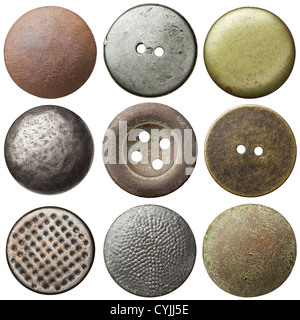 Vintage metal sewing buttons, isolated Stock Photo