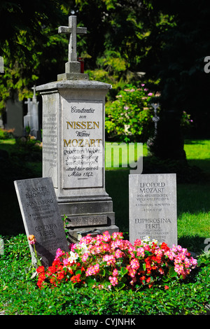 Grave and headstone of Maria Constanze Caecilia Josepha Johanna Aloisia Mozart. Sebastian Cemetery in Salzburg, Austria. Stock Photo