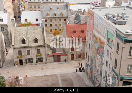 Canada, Quebec, Quebec City. Overview of historic Place-Royale, Fresque des Québécois on Côte de la Montagne. Stock Photo