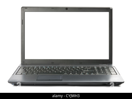 Black laptop with white screen space. Stock Photo