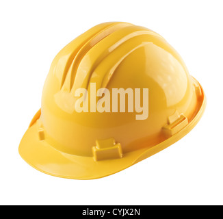 Yellow construction helmet isolated on white  Stock Photo