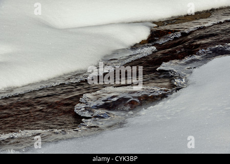 Winter stream with open water and ice formations, Greater Sudbury, Ontario, Canada Stock Photo