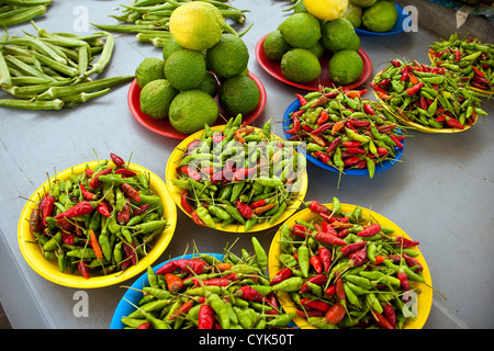 Nadi, Fiji islands, Suva, peppers, fruit and vegetable outdoor market Stock Photo