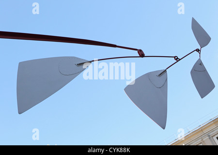 Large metal standing mobile sculpture by Alexander Calder in courtyard of Reina Sofia Modern Art Museum, Madrid, Spain Stock Photo