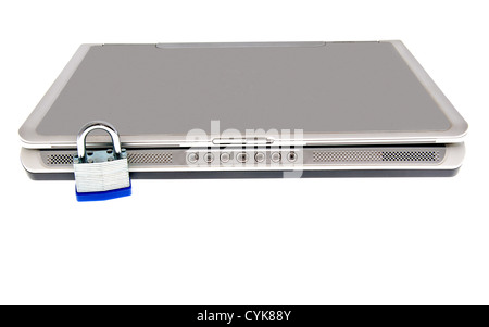Padlock on laptop computer representing security Stock Photo