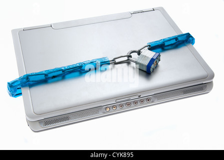 Padlock on laptop computer representing security Stock Photo