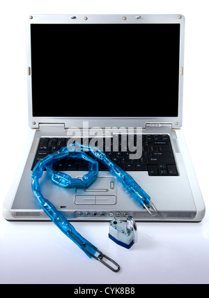 Padlock on laptop computer representing security Stock Photo