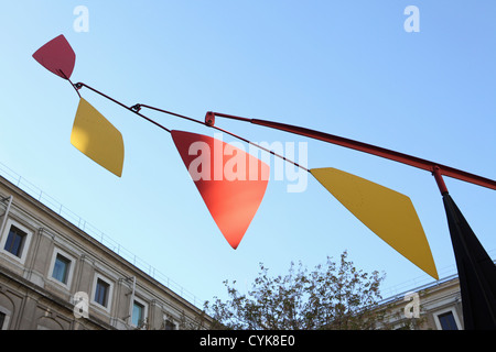 Large metal standing mobile sculpture by Alexander Calder in courtyard of Reina Sofia Modern Art Museum, Madrid, Spain Stock Photo