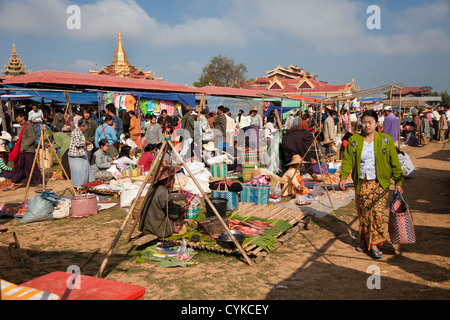 Myanmar, Burma. Local 'Five-Day' Market, Inle Lake, Shan State. Stock Photo