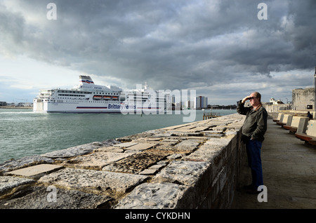 Brittany Ferries ship Pont Aven entering Portsmouth harbour Hampshire England UK Stock Photo