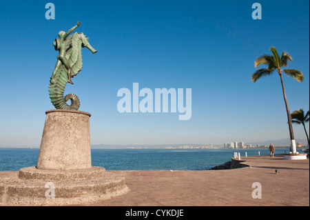 Mexico, Puerto Vallarta. Caballeo del Mar (The Seahorse) sculpture on the Malecon, Puerto Vallarta, Mexico. Stock Photo