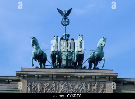 Quadriga on top of Brandenburg Gate Brandenburger Tor Berlin Germany Stock Photo