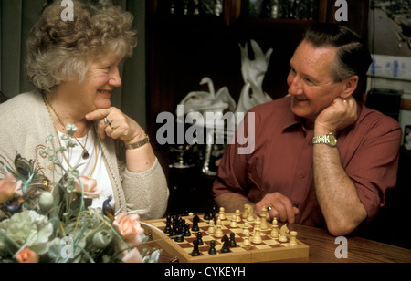 senior couple playing chess Stock Photo