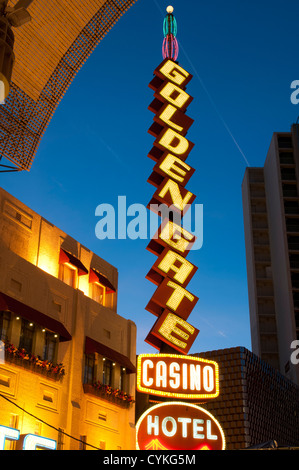 Golden Gate Casino Hotel at nighttime at the Fremont Street Experience neon lights Las Vegas, Nevada, USA. Stock Photo