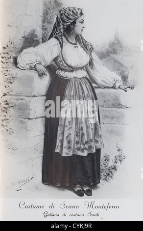 A costume of Sardinia region in an old postcard Stock Photo