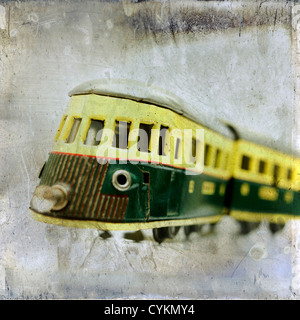 Old electric train, vintage look. (Toy). Stock Photo