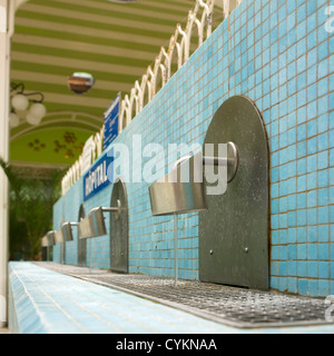 Water taps in the Halle des Sources at Vichy thermal spa, Auvergne, France, Europe Stock Photo