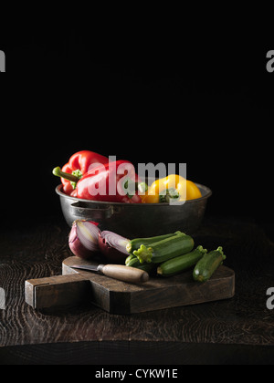 Cucumbers, onion and bell peppers Stock Photo